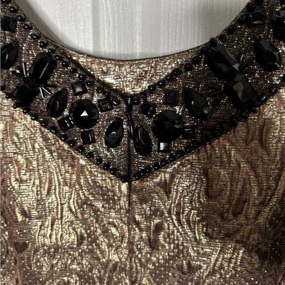 Eliza J Gold Embroidered Sleeveless Dress Black Beaded Neckline Size 10 - Picture 6 of 7